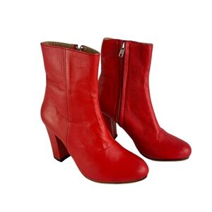 Genuine JAMES SMITH Red Dolce Brooklyn Leather Ankle Booties Women 39 8.5 US